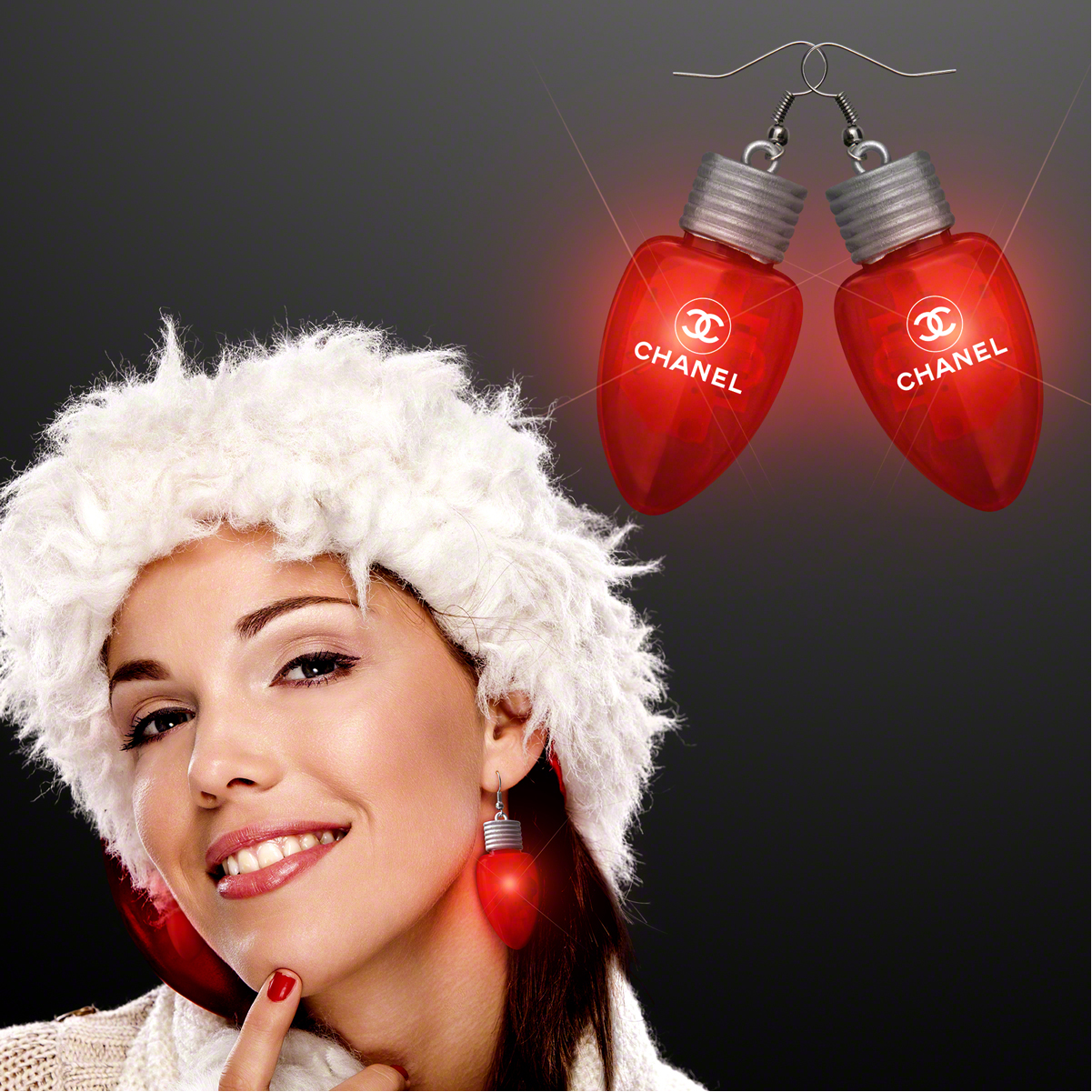 Red LED Flashing Light Bulb Christmas Earrings - 5 Day