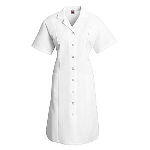 Women's White Short Sleeve 80/ 20 Poplin Button Front Dress