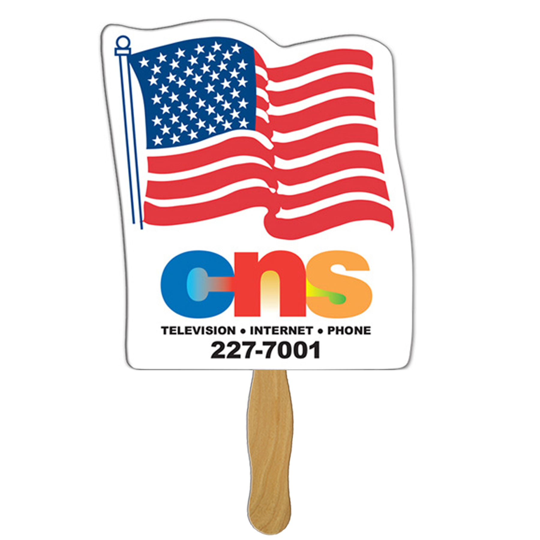 Digital USA Flag Fast Fan w/ Wooden Handle & Front Imprint (1 Day)